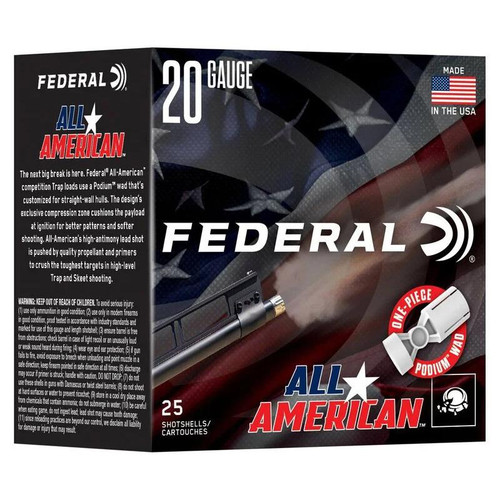 Federal All American Shotshells 20ga 2-3/4" 7/8oz #8 25/ct
