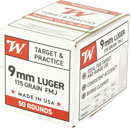 WINCHESTER USA 9MM LUGER 115GR FMJ 50RD 20BX/CS