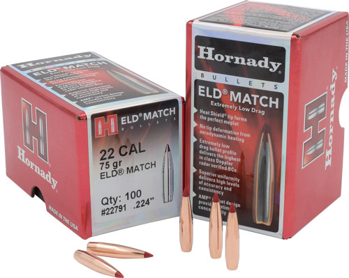 Hornady Match Hollow Point Boat Tail / 25 Case 22 Cal .224 75gr, 100 Count - 2279