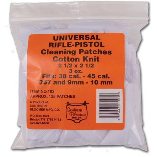 Southern Bloomer Mfg Cotton Knit Cleaning Patches - 2.5X2.5 .30-.45 Caliber Universal (130 Pack)