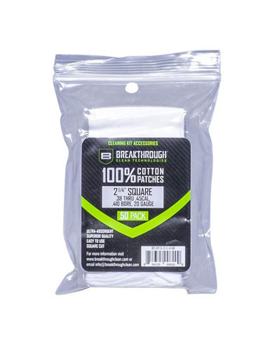 Breakthrough Clean Technologies Square Cotton Patches - 2.25" .38 .45 CAL / .410 Bore 20 GA 50/Pack