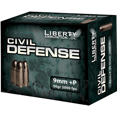Liberty Civil Defense Handgun Ammunition 9mm (+P) 50gr Schp 20/ct
