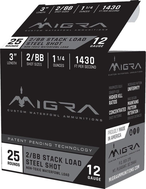 Migra Ammunitions Waterfowl Steel -BB 12 Gauge Ammo 3" 1-1/4oz #2 25 Rounds - M-12S2-BB