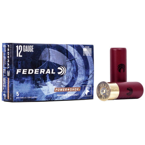 Federal Power-Shok Buckshot Shotshells 12 ga 2 3/4" Max 27 plts #4B 5/ct