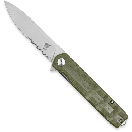 CobraTec Medium Kuzio Drop Serrated Folder Knife Folding Blade OD Green - MCTKUZIOODGDS