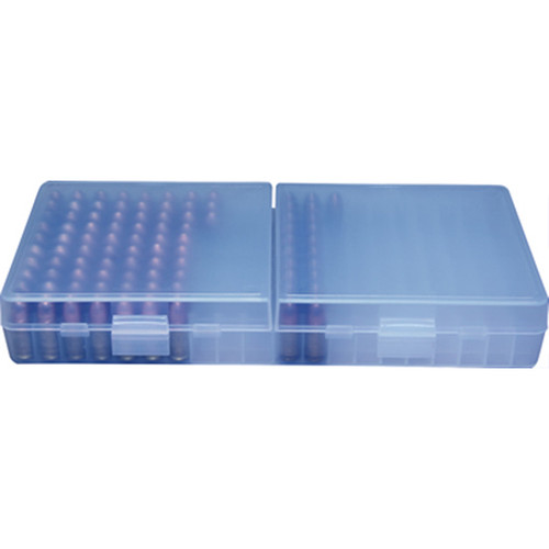 MTM Ammo Box Flip-Top 9mm Luger/380 ACP Handgun Clear Blue Polypropylene 200rds - P200924