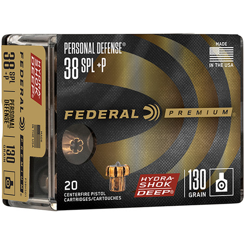 Federal Personal Defense Deep 38 Special +P Ammo 130gr Hydra-Shok HP 20 Rounds - P38HSD1
