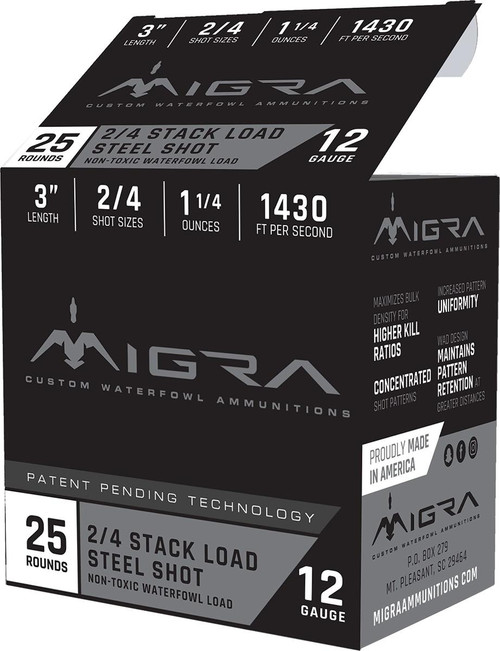 Migra Ammunitions Waterfowl Steel 4 12 Gauge Ammo 3" 1-1/4oz #2 25 Rounds - M-12S2-4