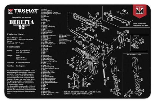 Gsm TekMat 11x17 Gun Cleaning Mat-Beretta 92 - TEK-R17-BER92