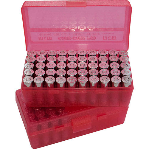 MTM Case-Gard P-50 Series X-Large Handgun Ammo Box - 50 Round Clear Red