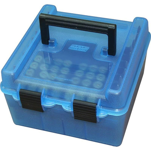 MTM Deluxe Ammo Box Handle WSM Wssm Ultra Magazine 100 Rounds Clear Blue