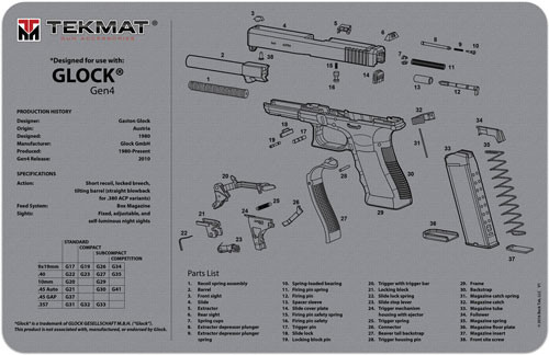 Tekmat Armorers Bench MAT 11"x17" For Glock G4 Gray