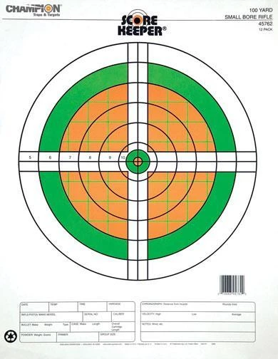 Champion Scorekeeper Targets - Fluorescent Orange Green Bull 100 yd. Small Bore Rifle (12-Pack)