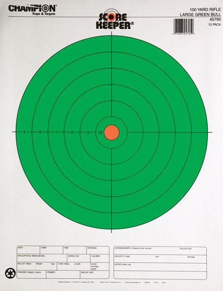 Champion Scorekeeper Targets Fluorescent Orange & Green Bull 100 yd. Rifle 12/Pack