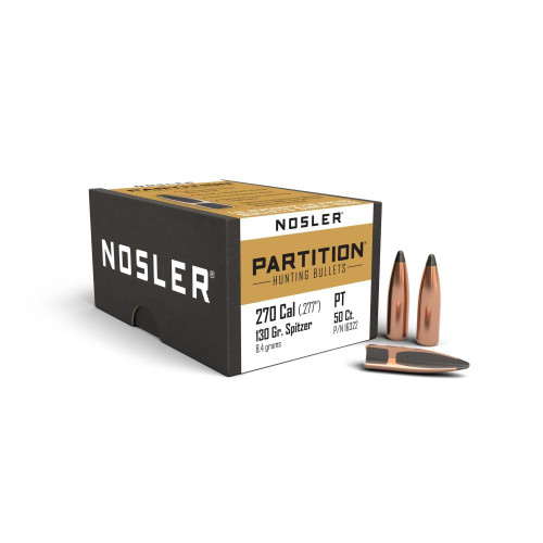 Nosler Partition 270 Win Spitzer 130gr Bullets, 50 Count - 16322