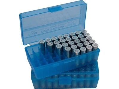 MTM P-50 Series Large Handgun Ammo Box 50 Round Clear Blue - P504524