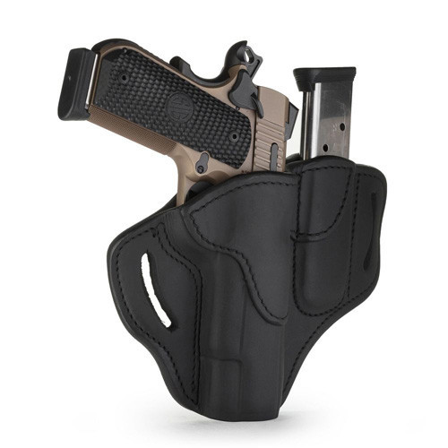 1791 Gunleather Open Top Multi-Fit Belt Holster And Built-In MAG Pouch - Stealth Black Right Hand Brown HP Colt 1911 5" KIM 1911 SIG 1911 W/Rail