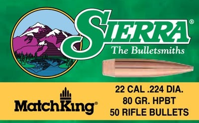 Sierra Bullets .22 CAL .224 80gr HPBT 50-Count