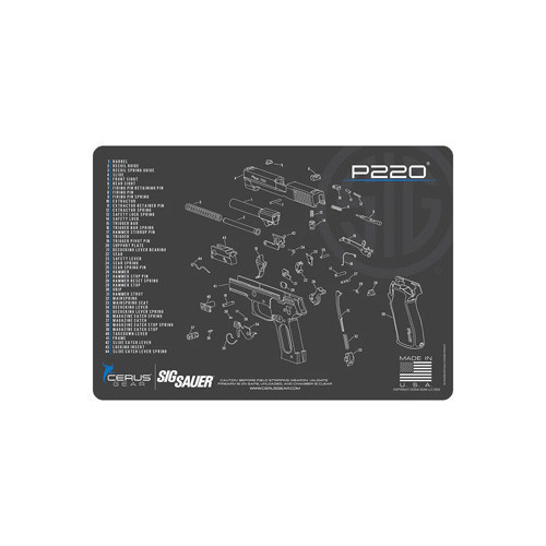 Gear SIG Sauer P220 Schematic Handgun MAT - Charcoal Gray/Cerus Blue 17" X 12"