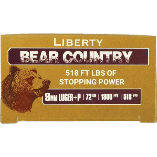 Liberty Bear Country Handgun Ammunition 9mm(+P) 72gr Solid 1850 fps 20/cts
