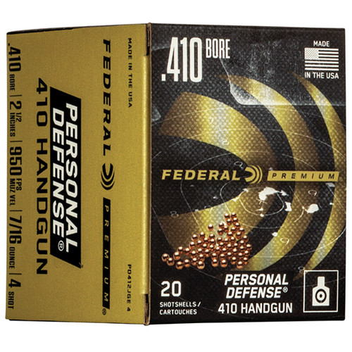 Federal Personal Defense 2.50" 410 Bore Ammo 2-1/2" 7/16oz #4 20 Rounds - PD412JGE4