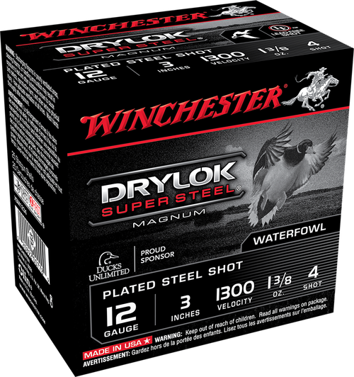 Winchester Ammo Drylok Super Steel Magnum 12Gauge 3" 1 3/8oz 4Shot 25 Per Box/10 Case