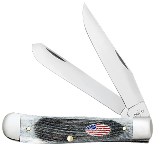 Case CopperLock Stars & Stripes 2.99" Folding Wharncliffe Plain Mirror Polished Tru-Sharp SS Blade, Sawcut Jig Gray Bone Handle, American Flag Shield