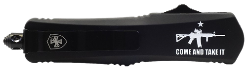 Templar Knife Gen II Come And Take It Large 3.50" OTF Tanto Plain Black Oxide Stonewashed 440C SS Blade, 5.50" "Come It" w/Cannon Aluminum Handle, Glass Breaker