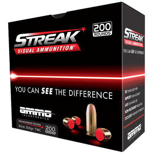 Ammo Inc Streak Visual (RED) 9mm Luger 124gr Total Metal Case 200 Per Box/5