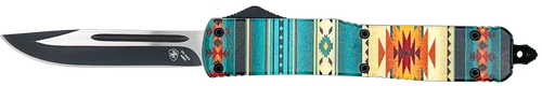 Templar Knife Gen II Saddle Blanket Slim 3.43" OTF Drop Point Plain Black Oxide Stonewashed 440C SS Blade, 5.05" Teal Aluminum Handle, Glass Breaker