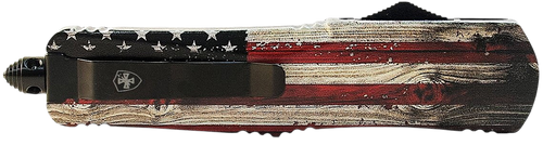 Templar Knife Gen II Wood US Flag Small 2.75" OTF Dagger Plain Black Oxide Stonewashed 440C SS Blade, 4.25" Painted Grain Aluminum Handle, Glass Breaker