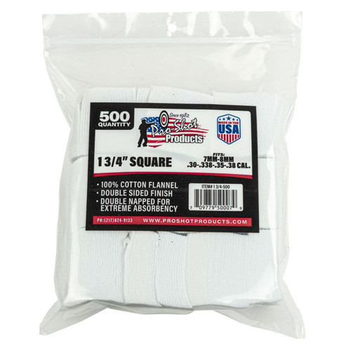COTTON FLANNEL CLEANING PATCHES - 7MM-.38 CALIBER/6MM BENCHREST, 500 COUNT