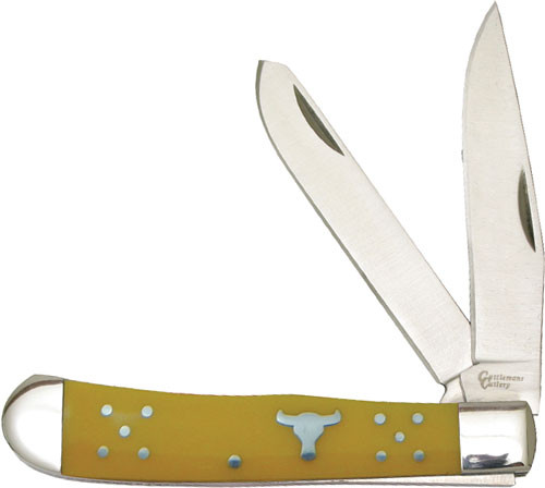 American Buffalo Knife & Tool Abkt Cattlemans Cutlery 3.25" Yellow Handle Trapper 2-BLADE