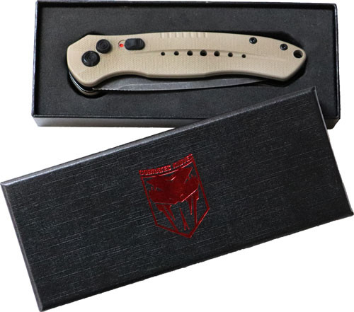 CobraTec Diablo Side Button Auto 3" D2 FDE/Stnwsh Black BLD Knife - TANDIABLOAUTO