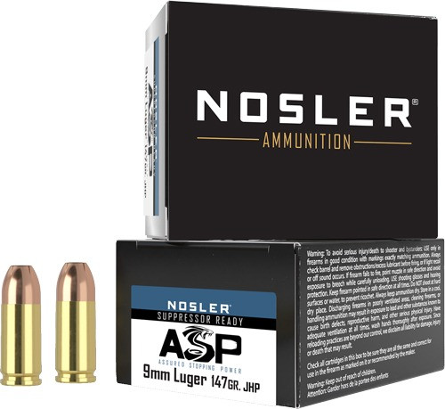 NOSLER 9MM 147GR ASP JHP SUBSONIC 20RD 20BX/CS