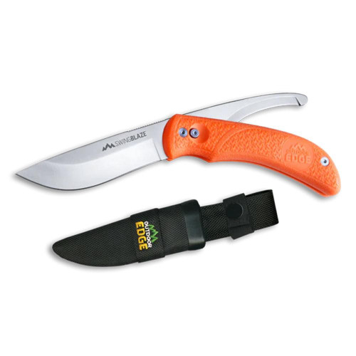 Outdoor Edge Swingblade Rotating Dual-Blade Hunting Knife 3-3/5" Drop Point 3-1/5" Gutting Orange