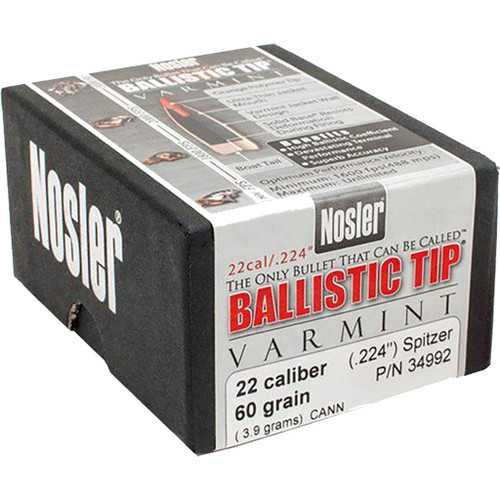 Nosler Ballistic Tip Varmint Bullets .22 Cal. 60 gr. Spitzer Point 100 Pack