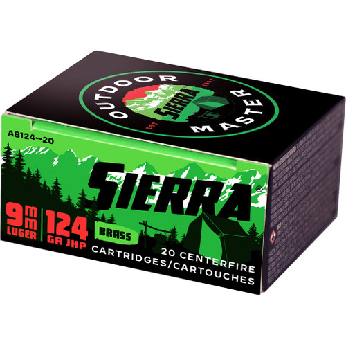 Sierra Outdoor Master 9mm Luger Ammo 124gr JHP 20 Rounds - A8124--20