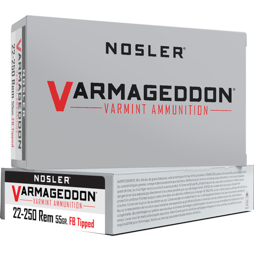 Nosler Varmageddon Flat Base Tipped 22-250 Rem Ammo 55gr 20 Rounds - 65155