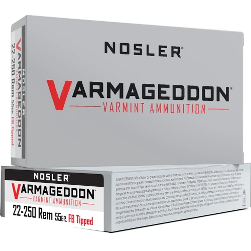 Nosler Varmageddon Flat Base Tipped 22-250 Rem Ammo 55gr 20 Rounds - 65155