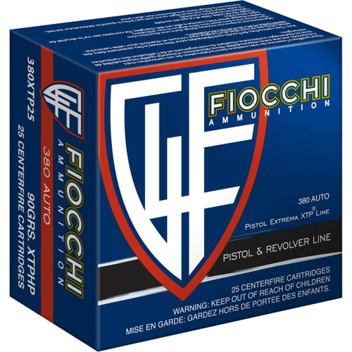 Fiocchi Hyperformance 380 ACP Ammo 90gr Hornady XTP HP 25 Rounds - 380XTP25