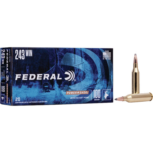 Federal Power-Shok Rifle Ammo 243 Win 100 gr. Jacketed Soft Point 20-Round