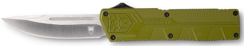 CobraTec Knives Lightweight 3.25" OTF Drop Point Plain D2 Steel Blade/OD Green Aluminum Handle Includes Pocket Clip