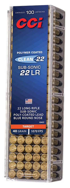 CCI Clean-22 Lead Nose 22 LR Ammo 40gr LRN Subsonic 100 Rounds - 934CC