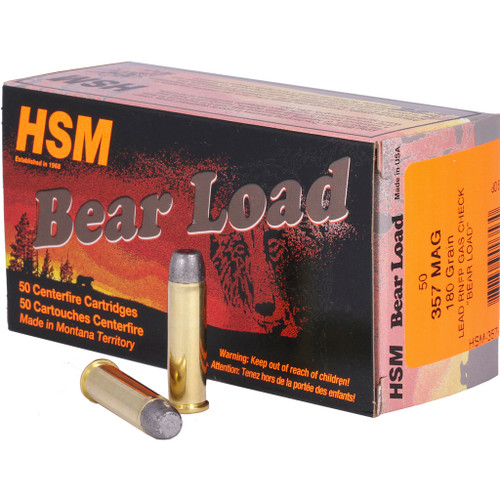 HSM Bear Load Ammunition 357 Magazine. Round Nose Flat Point 180 gr. 50-Round