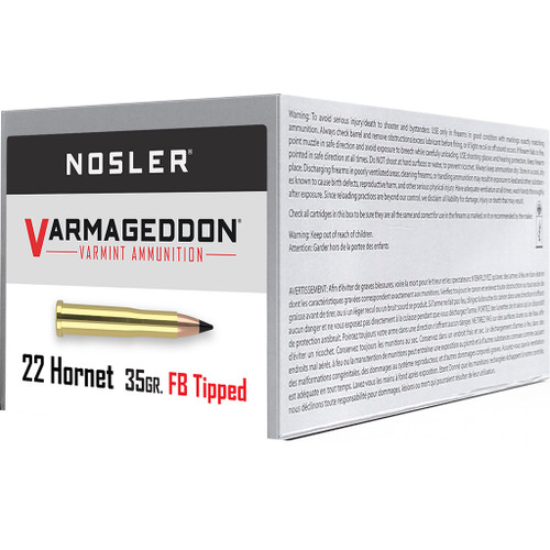 Nosler Varmageddon Flat Base Tipped 22 Hornet Ammo 35gr 50 Rounds - 41132