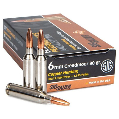 Sig Sauer Elite Copper Hunting Rifle Ammo 6mm Creedmoor 80 gr. Solid 20-Round