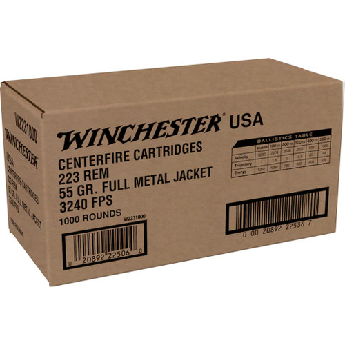 Winchester USA Ready. 223 Rem Ammo 55gr FMJ 1000 Rounds - W2231000