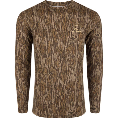 Drake Waterfowl Ol' Tom Performance Crew Camo Print LS MO Bottomland Medium - OT1505-006-2