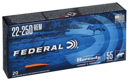 Federal Varmint & Predator 22-250Rem 55gr Hornady V-Max 20 Per Box/10 Case